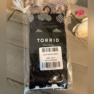 Torrid Black Crew Socks with Lace Hearts